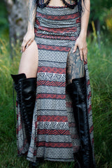 Priestess Skirt - Black and Rust Tribal Print
